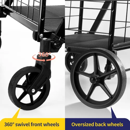 Vista 5 de BIEAMA Carrito de compras plegable, carrito de comestibles, capacidad de 450 libras, carrito utilitario con ruedas giratorias giratorias de 360°