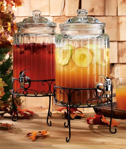Vista 2 de Paquete de 2 dispensadores de bebidas de 1.5 galones, dispensador de bebidas de vidrio con soporte elegante, dispensadores de bebidas para fiestas