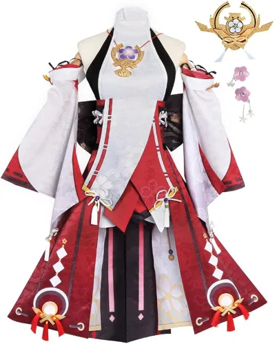 Vista 2 de DAZCOS Disfraz de cosplay de Genshin Impact Yae Miko de talla estadounidense para Halloween