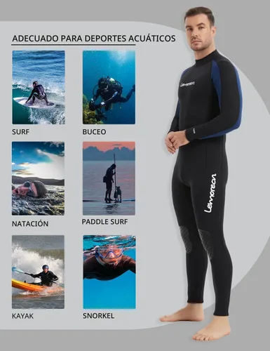 Vista 6 de Trajes de neopreno Lemorecn para hombre de 3/2 mm, traje de buceo de cuerpo entero Hombres 0.118 in Negro+Azul