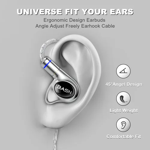 Vista 4 de BASN Metalen PRO 4 Drivers Monitores Intrauriculares para Músicos, Auriculares con Aislamiento de Ruido y Graves Mejorados con Carcasa de Metal CNC