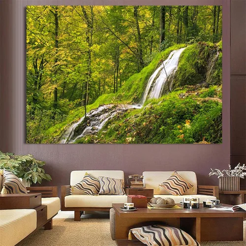 Vista 4 de Estilo escandinavo naturaleza paisaje cascada lago bosque selva lienzo impresiones para sala de estar decoración del hogar imágenes 19.7x27.6 in sin