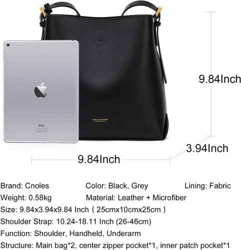 Vista 4 de Cnoles Bolsos de mano de diseñador de cuero genuino para mujer, bolsos y bolsos de mano para mujer, bolso de hombro con asa superior