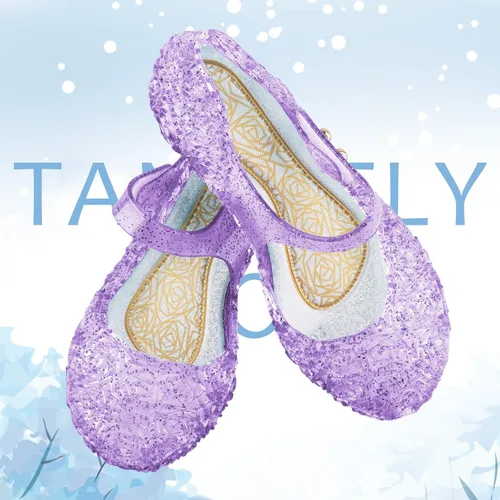 Vista 3 de TANDEFLY Frozen Inspired Elsa Flats Mary Jane - Zapatos de fiesta de baile, sandalias de princesa Snow Queen para niñas pequeñas, cumpleaños