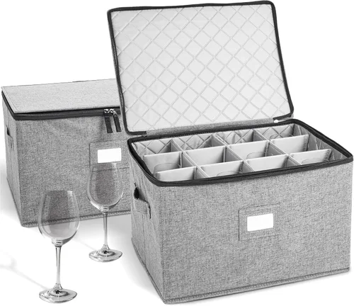 Vista 16 de storageLAB Contenedores de almacenamiento para copas de vino, organizador de carcasa dura para juegos de copas y cristalería, caja de almacenamiento