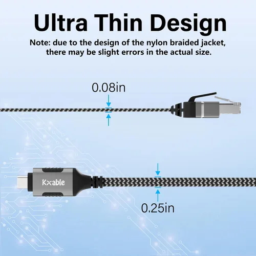 Vista 5 de Cable USB C a Ethernet plano de 4 pies, cable RJ45 a USB tipo C, conectado directamente, red LAN Gigabit, OFC, para MacBook Pro, iPad Pro, iPhone