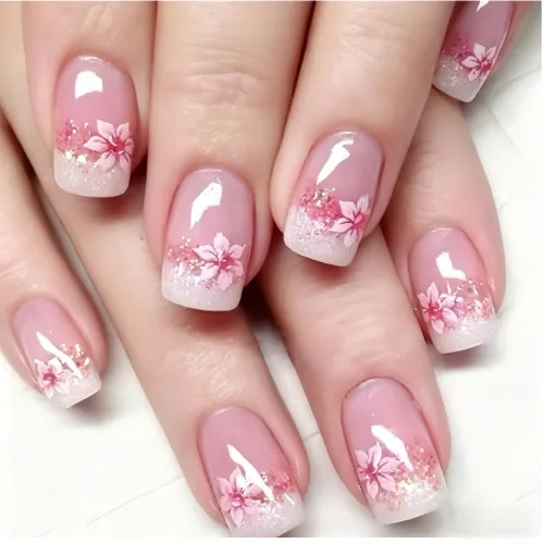 Vista 62 de Uñas postizas a presión medianas con diseño geométrico blanco almendra – 24 uñas postizas reutilizables de ABS brillante, fácil de aplicar, juego
