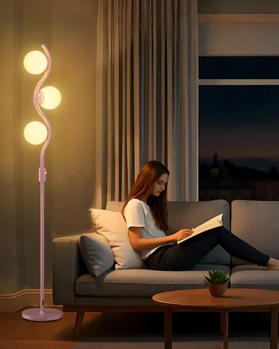 Vista 15 de Lightdot Lámpara de pie rosa de 63 pulgadas, moderna lámpara de pie de globo de mediados de siglo con bombillas LED de 3000 K incluidas