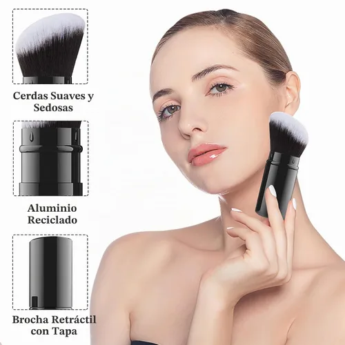 Vista 4 de Cepillo retráctil Kabuki, cepillos de maquillaje de cara en polvo de viaje Negro