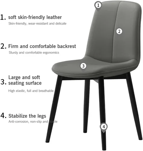 Vista 5 de Juego de sillas de comedor modernas, de piel sintética con asiento tapizado de 1.6 in, patas de acero al carbono de mediados de siglo, silla Beige