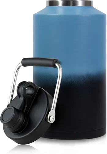 Vista 9 de Botella de agua de 1 galón aislada con popote, botella de agua de acero inoxidable de 128 onzas, boca ancha, doble vacío, apta para lavavajillas