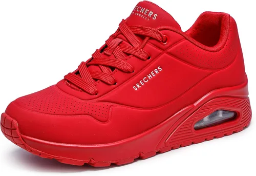 Vista 31 de Skechers Tenis UNO Stand on Air para mujer Tenis casuales, plantilla de espuma viscoelástica refrigerada por aire, amortiguación visible de Rojo
