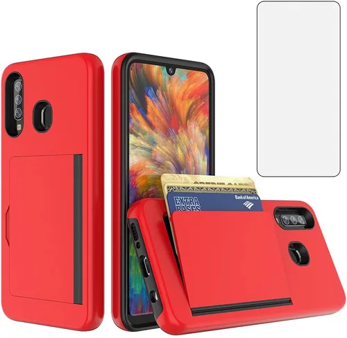 Vista 7 de Asuwish Funda compatible con Samsung Galaxy A21 y protector de pantalla de vidrio templado, accesorios de celda, soporte para tarjetas de crédito