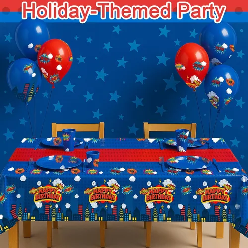 Vista 3 de Mantel rectangular de 3 piezas para decoración de fiestas de cumpleaños, mantel de plástico de 108 x 54 pulgadas, desechable, suministros