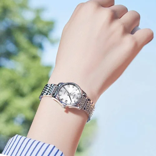 Vista 8 de OLEVS Relojes automáticos para mujer, de acero inoxidable, con diamantes mecánicos, luminosos, impermeables, para mujer