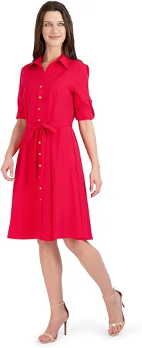 Vista 4 de Sharagano Vestido camisero con botones en la parte delantera y mangas enrollables para mujer