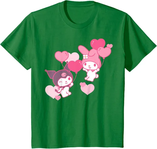 Vista 52 de Camiseta de My Melody y Kuromi con corazones del Día de San Valentín Negro