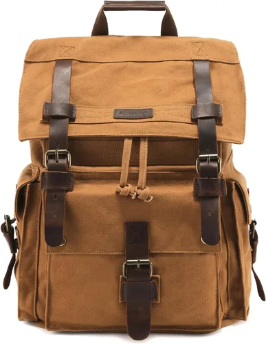 Vista 9 de Mochila Kattee de lona para hombre Mezcla duradera de cuero y lona. Espacioso para portátiles de 17 pulgadas. Ideal para la escuela, el trabajo