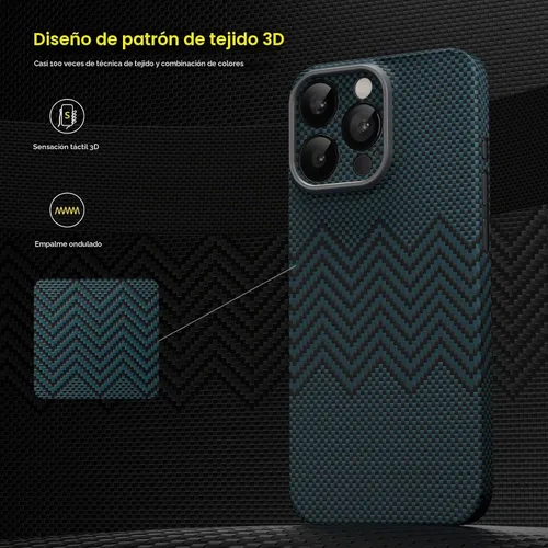 Vista 2 de memumi Funda de fibra de carbono para iPhone 15 Pro Max con textura ondulada, resistente y duradera de fibra de aramida de 0.020 in, ajuste delgado