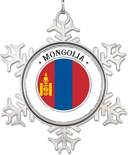 Vista 6 de Bandera de Mongolia, adornos de Navidad 2023, adorno de copo de nieve, adornos de recuerdo de ciudad de campo para árboles de Navidad, colgante