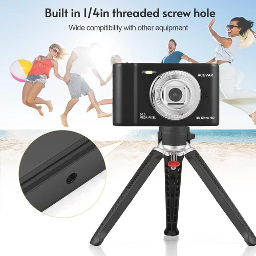 Vista 8 de Acuvar Cámara digital, cámara FHD 1080P para niños, cámara de 50 MP para apuntar y disparar con zoom de 16X antivibración, cámara pequeña portátil