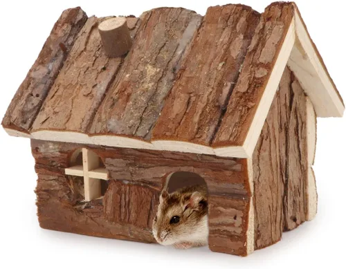 Vista 7 de Wontee Hamster Wood House - Cabaña escondida para hámsteres enanos, ratones, jerbos pequeños (pequeño)