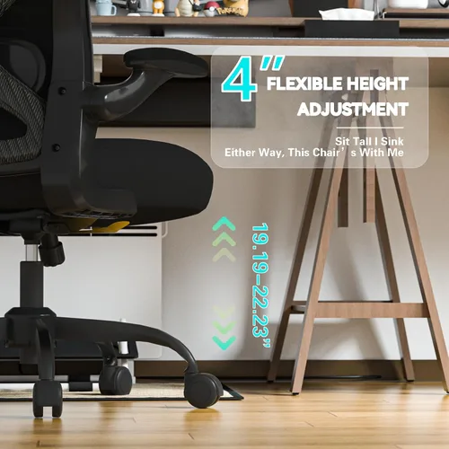 Vista 2 de Silla de escritorio de oficina con soporte lumbar ergonómico, cojín de asiento extra grueso, brazos abatibles, respaldo de malla transpirable, silla