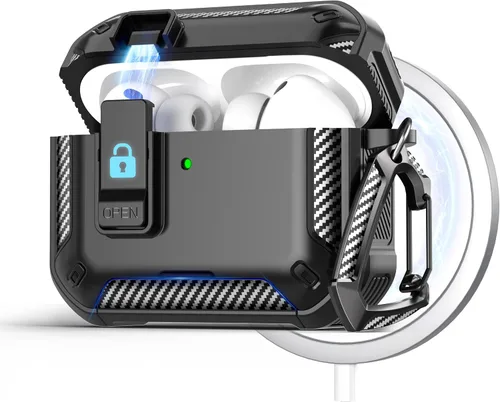 Vista 22 de Maxjoy Funda para AirPods Pro 3 2025, MagSafe compatible con bloqueo automático, funda protectora a prueba de golpes con soporte para teléfono Verde