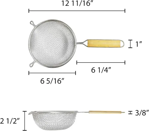 Vista 6 de TrueCraftware - Colador de malla fina doble de 6 pulgadas de acero inoxidable mango de madera de 6-1/2 pulgadas de longitud del mango- Utensilios