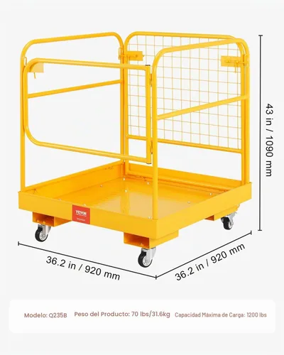 Vista 7 de VEVOR Cesta de Carga para Montacargas, Plataforma de Trabajo con Jaula de Seguridad de 36 x 36 Pulgadas, Capacidad de Carga de 1200 lbs, Cesta
