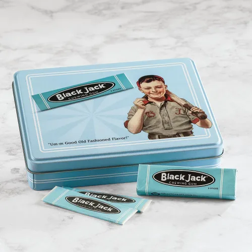 Vista 2 de Black Jack (Blackjack) Gum Vintage Collectors Lata con 10 paquetes de goma de mascar BlackJack