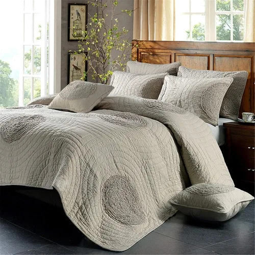Vista 9 de ABREEZE Juego de edredón tamaño Queen, 100% algodón, color beige, con patrón floral 3D, edredones y colchas de estilo moderno con 2 fundas