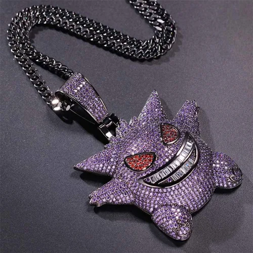 Vista 2 de KMASAL Jewelry Exquisite Big Bubble Cartoon Pendant Hip Hop Fully Iced Out Simulated Diamond Cuban link Rope Chain Necklace Gift for Men Women