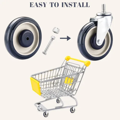 Vista 5 de MYFULLY Kit de ruedas de repuesto para carrito de compras de 5 pulgadas, ruedas de poliuretano escalonadas y completas con herrajes, ruedas