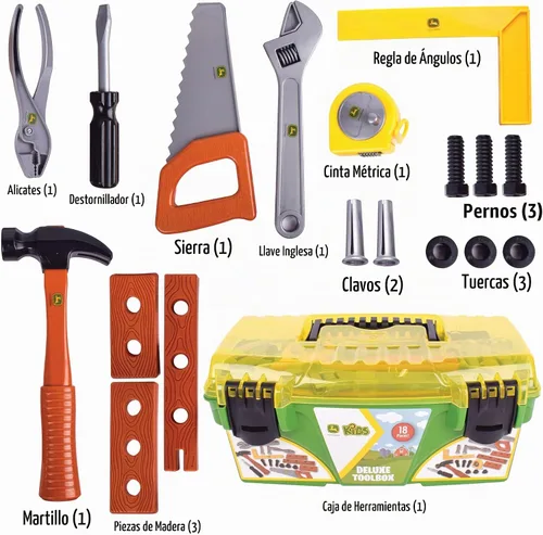Vista 2 de John Deere 18 Piece Deluxe Tool Box - Construction Playset - Ages 3+