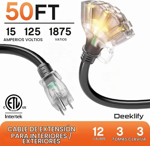 Vista 2 de Cable de extensión negro para exteriores de calibre 12 de 50 pies