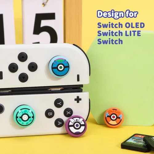Vista 3 de DLseego PK Balls - 4 tapas de agarre para el pulgar regular NS SwitchSwitch LiteSwitch OLED, Pika Joy Con controlador de joystick cubierta