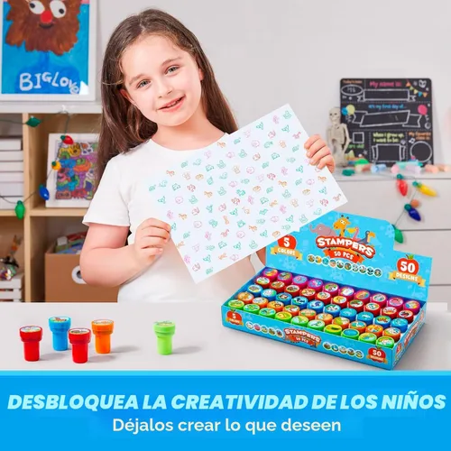 Vista 5 de JOYIN 50 sellos de animales para niños, con 50 diseños diferentes, granja, animales marinos, sellos para manualidades, caja de premios juguetes