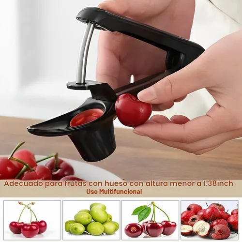 Vista 2 de Cherry Pitter, herramienta de acero inoxidable resistente para descorazonadores de aceitunas y cerezas con diseño de bloqueo que ahorra espacio