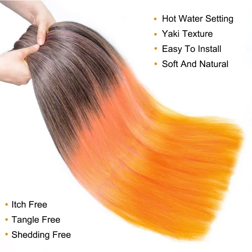 Vista 4 de Cabello trenzado preestirado 3.53 oz/paquete, cabello trenzado rosa naranja para trenzar con agua caliente, cabello trenzado degradado
