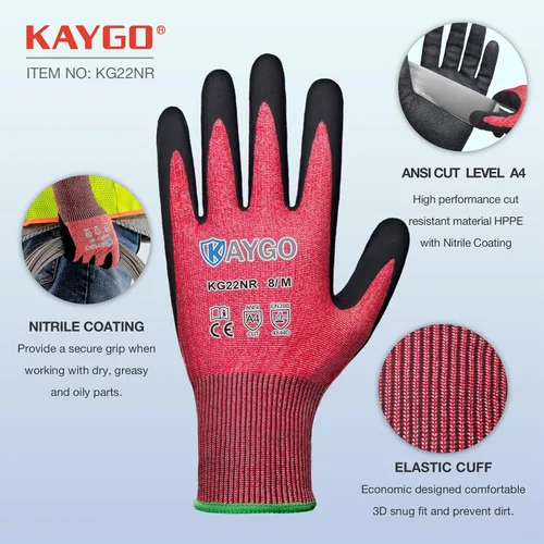 Vista 2 de KAYGO ANSI A4 Cut Resistant Gloves, Level 4 Abrasion Resistant Work Gloves
