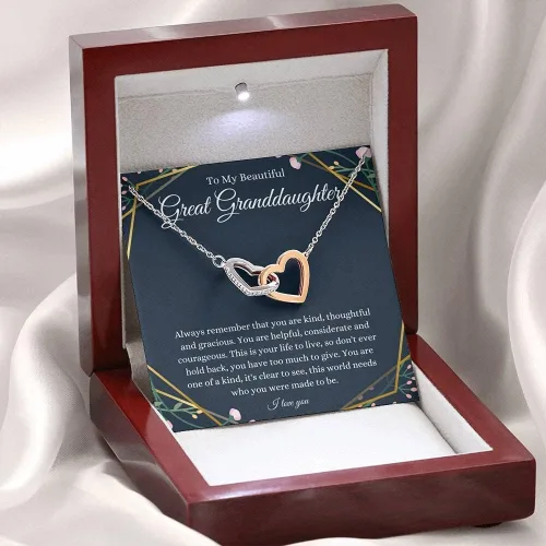 Vista 3 de Joyería con tarjeta de mensaje, collar hecho a mano, regalo personalizado, corazones entrelazados, regalo para bisnieta de bisabuelobisabuelo