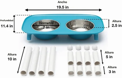 Vista 5 de Comedero elevado doble para perros, con recipientes extraíbles de acero inoxidable y patas ajustables (40 onzas / 5 tazas por recipiente), de Messy