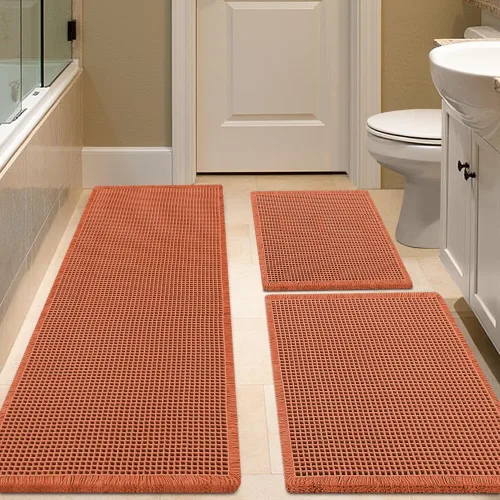 Vista 84 de IM HOME Tapete de baño de punto gofre, color caqui, de 24 x 17 pulgadas, tejido bohemio, moderno, absorbente, antideslizante, suave, lavable