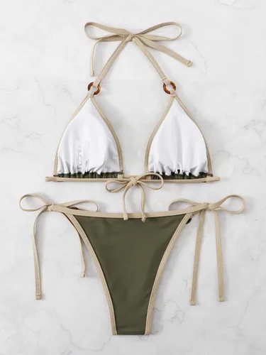 Vista 2 de SHENHE Conjunto de bikini sexy para mujer con anillo triangular corbata traje de baño de 2 piezas