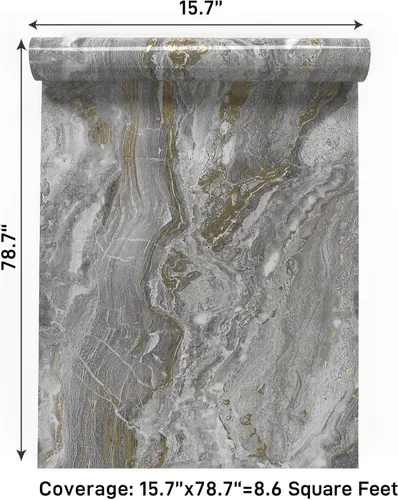 Vista 32 de VaryPaper Papel tapiz de mármol brillante de 15.7''x78.7'', beige-gris-dorado, despegar y pegar, autoadhesivo, grueso, duradero, removible