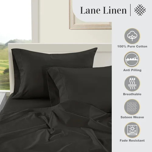 Vista 5 de Lane Linen Juego de 2 fundas de almohada 100 % de algodón, tamaño estándar, se adapta a almohadas estándar y Queen, fundas de almohada lujosas