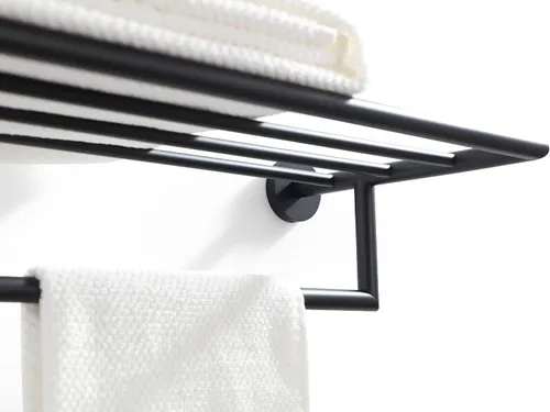 Vista 3 de Toalleros para baño, toallero negro mate, soporte para toallas de baño montado en la pared, barra de toalla de estilo hotel moderno de 26 pulgadas