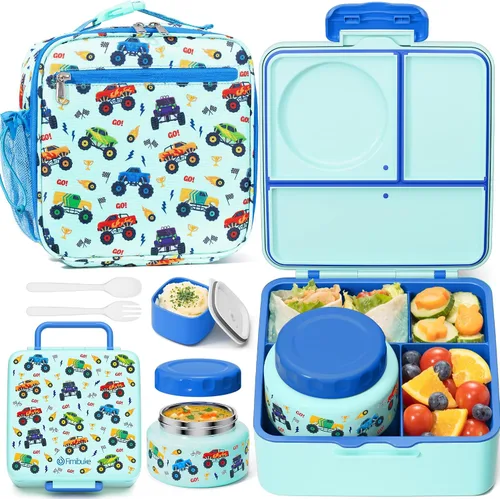 Vista 12 de Fimibuke Lonchera Bento para niños con tarro de comida, caja Bento a prueba de fugas con tarro de comida aislado de 8.5 onzas, bolsa de almuerzo