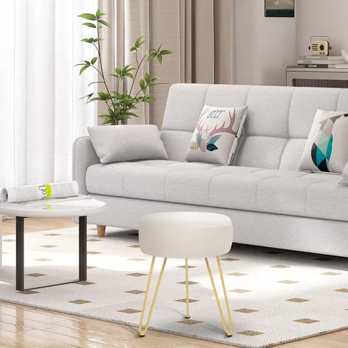 Vista 7 de GERANT Taburetes de tocador multifuncionales – Taburete otomano redondo de terciopelo moderno – Taburete tapizado – Taburete de mesa auxiliar